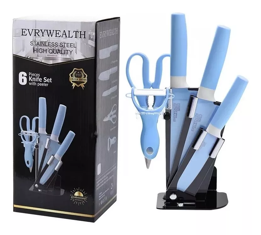 SET DE CUCHILLOS COCINA DE COLORES 6PIEZAS PEDESTAL PELADOR - 1