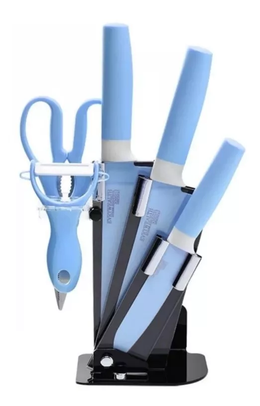 SET DE CUCHILLOS COCINA DE COLORES 6PIEZAS PEDESTAL PELADOR - 2
