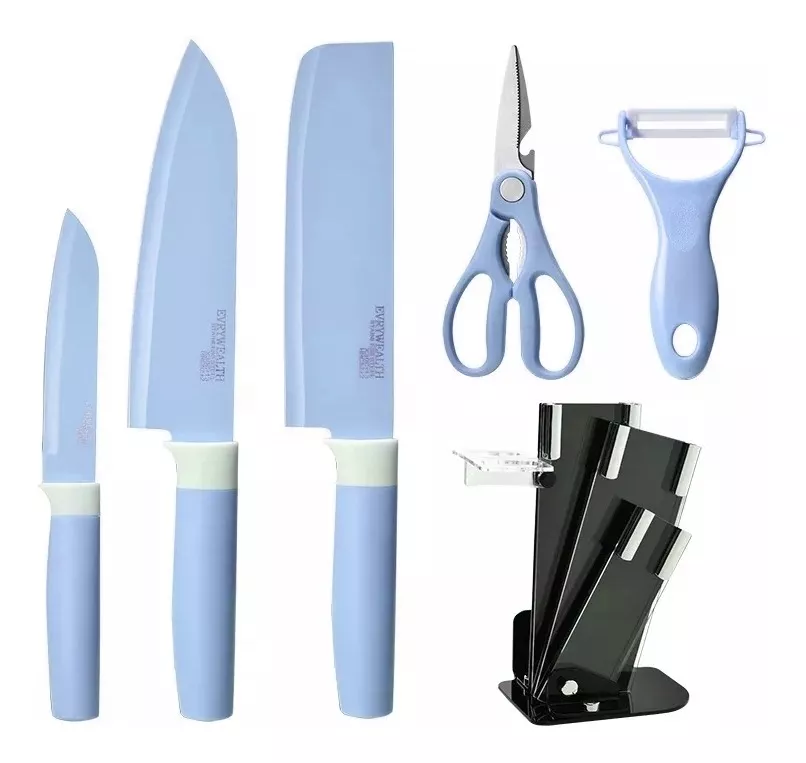 SET DE CUCHILLOS COCINA DE COLORES 6PIEZAS PEDESTAL PELADOR - 4