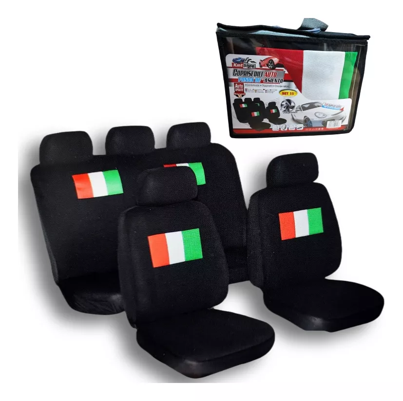 SET FUNDA CUBRE ASIENTO 11PCS NEGRO KMT 157 AUTO UNIVERSAL - 1