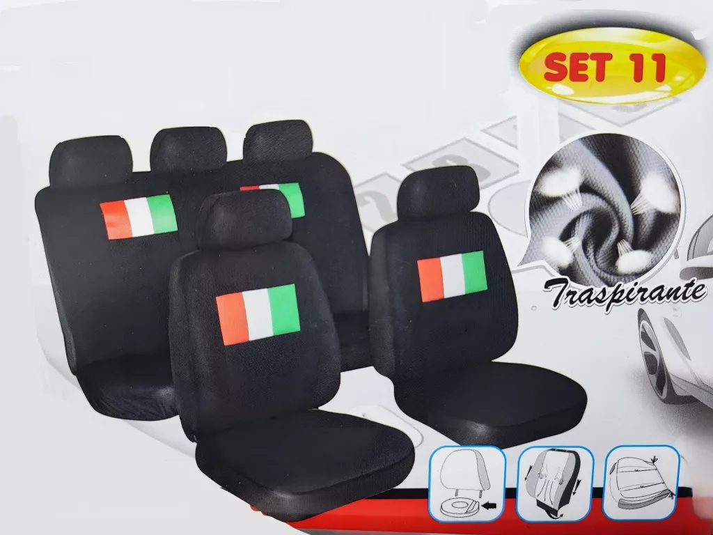 SET FUNDA CUBRE ASIENTO 11PCS NEGRO KMT 157 AUTO UNIVERSAL - 2