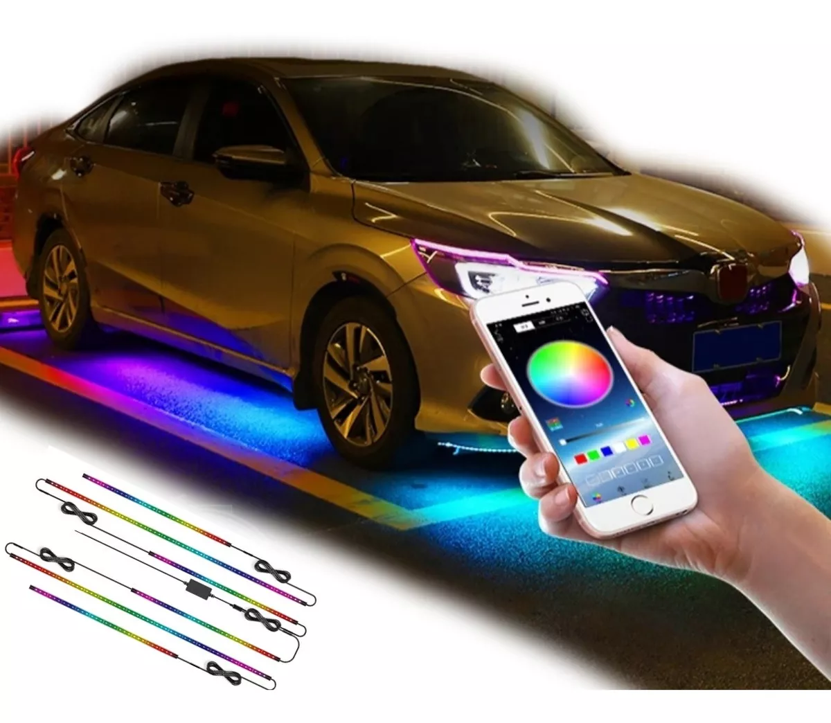 KIT LUCES DE CHASIS BLUETOOTH EXTERIOR RGB TUNING LUZ PISO - 1