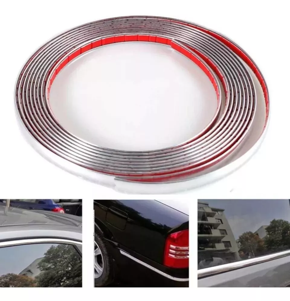 MOLDURA CROMADA 15MM ADHESIVA AUTO TUNING UNIVERSAL /RYC - 1