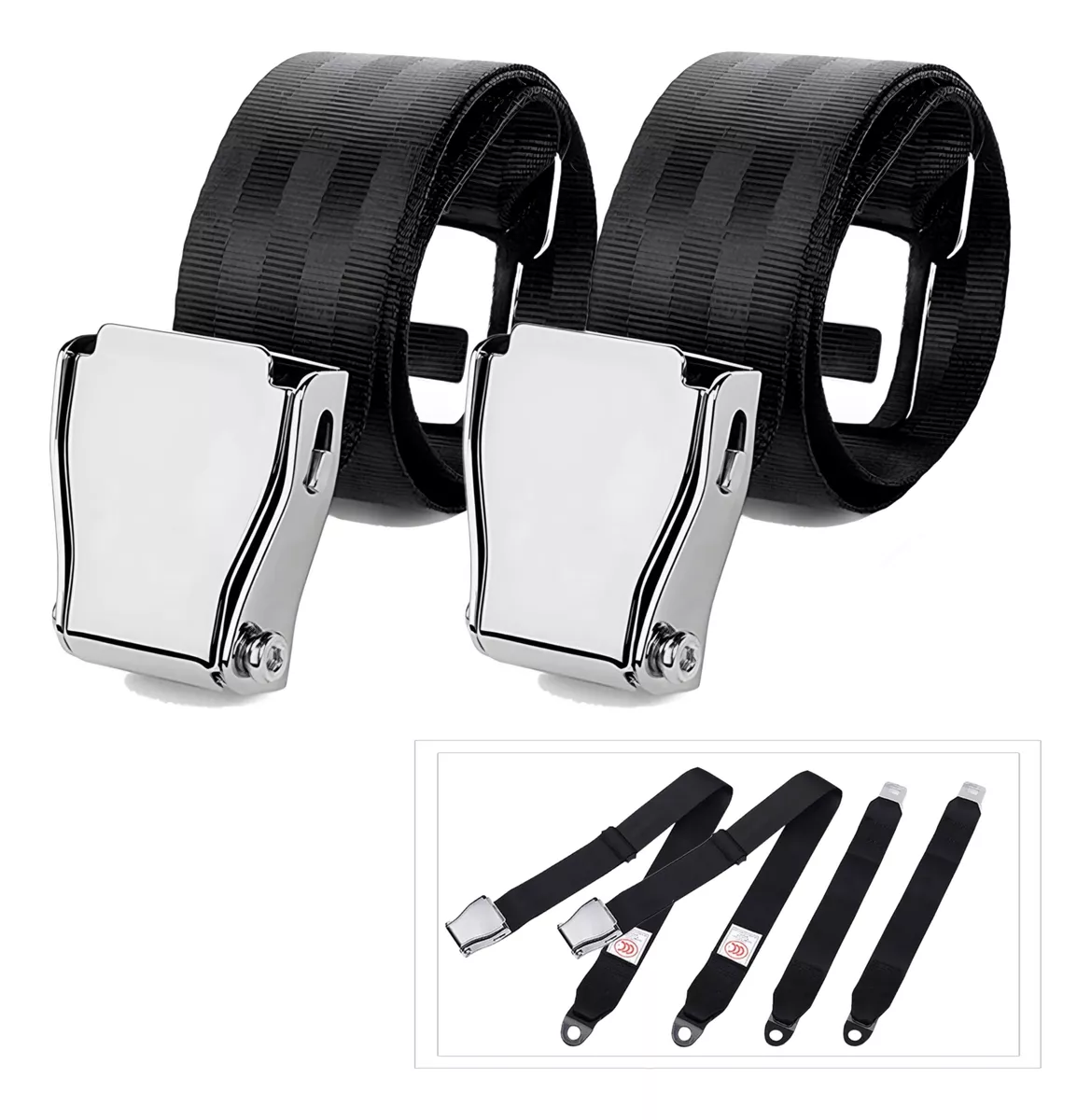 PACK X2 CINTURÓN DE SEGURIDAD TIPO AVIÓN 2 PUNTAS AUTO UNIVERSAL - 1
