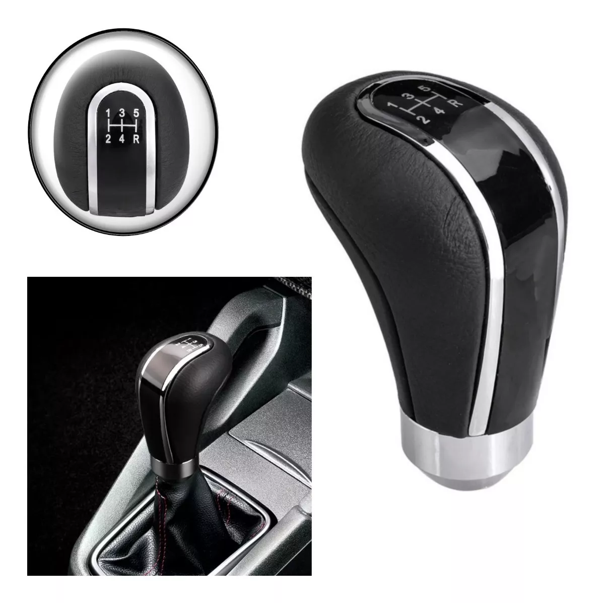 POMO PALANCA CAMBIO 5TA ECOCUERO DISEÑO AUTO TUNING UNIVERSA - 1