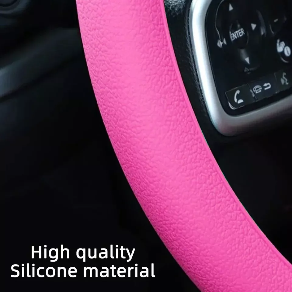 KIT SILICÓN CUBRE VOLANTE POMO Y FRENO DE MANO LAVABLE ROSA - 3