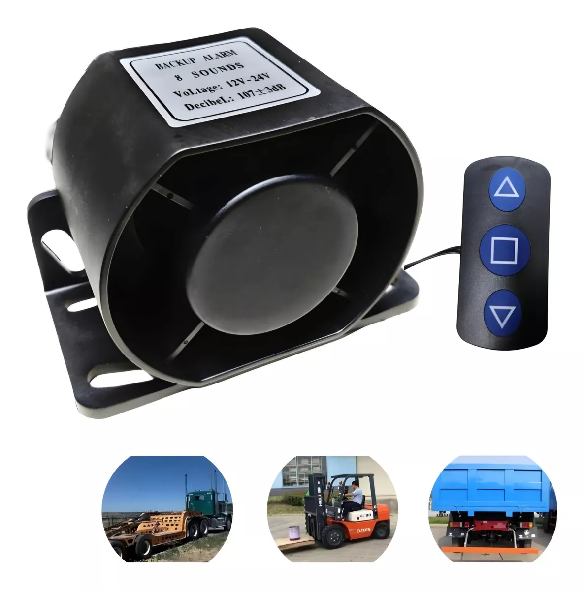 BOCINA RETROCESO 12/24V ALARMA 8TONOS + CONTROL ADVERTENCIA - 1