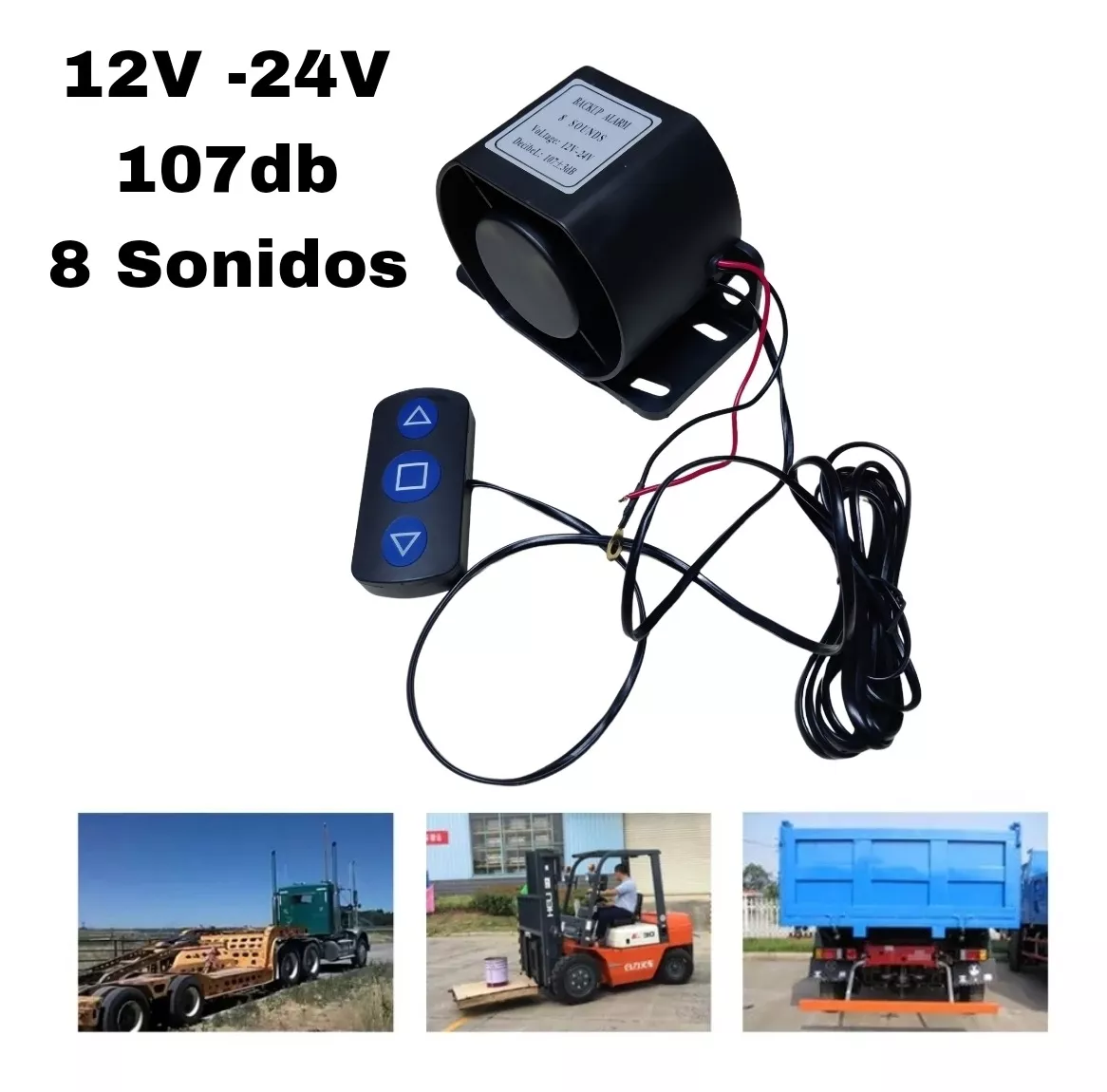 BOCINA RETROCESO 12/24V ALARMA 8TONOS + CONTROL ADVERTENCIA - 3