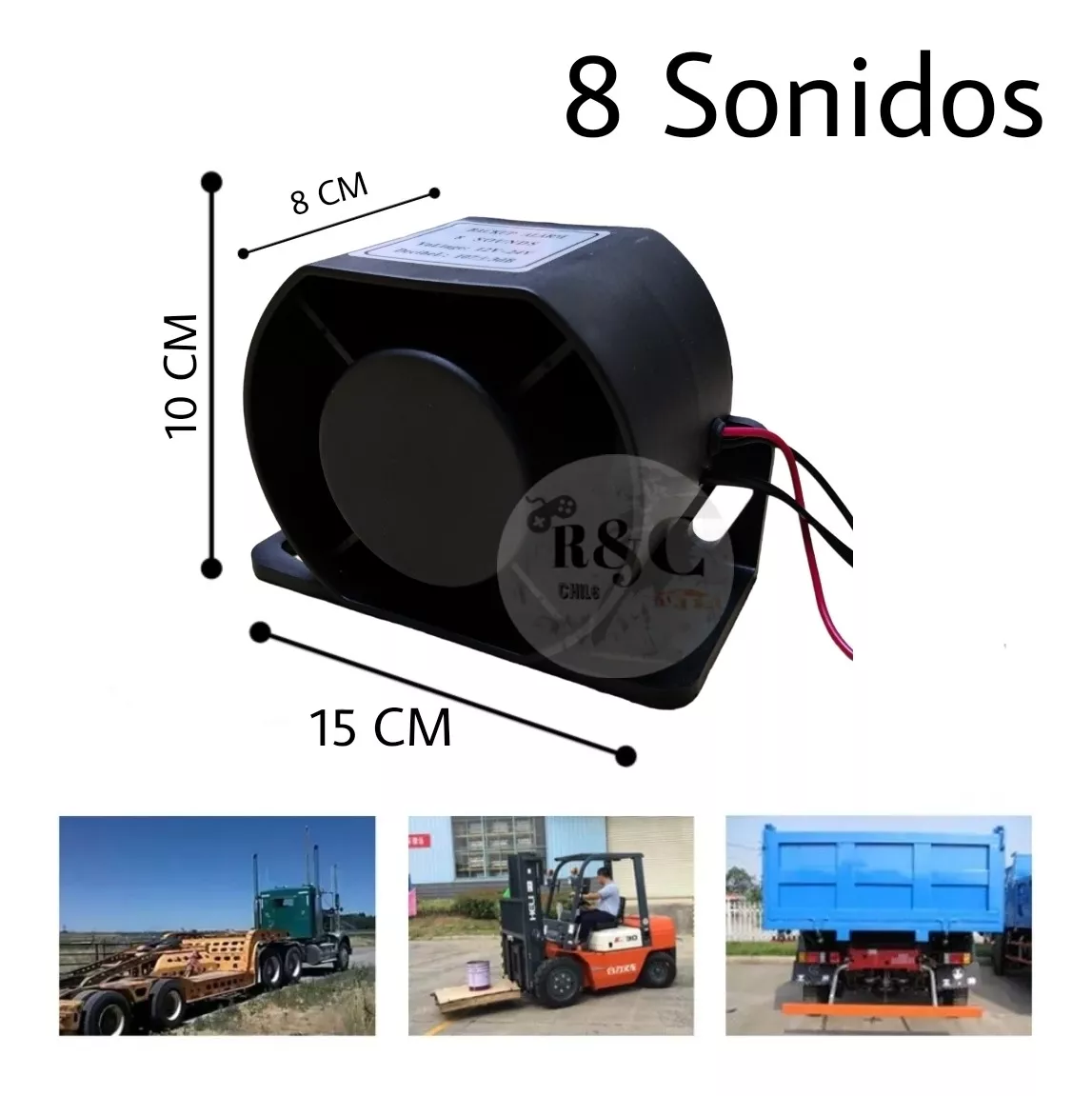 BOCINA RETROCESO 12/24V ALARMA 8TONOS + CONTROL ADVERTENCIA - 5