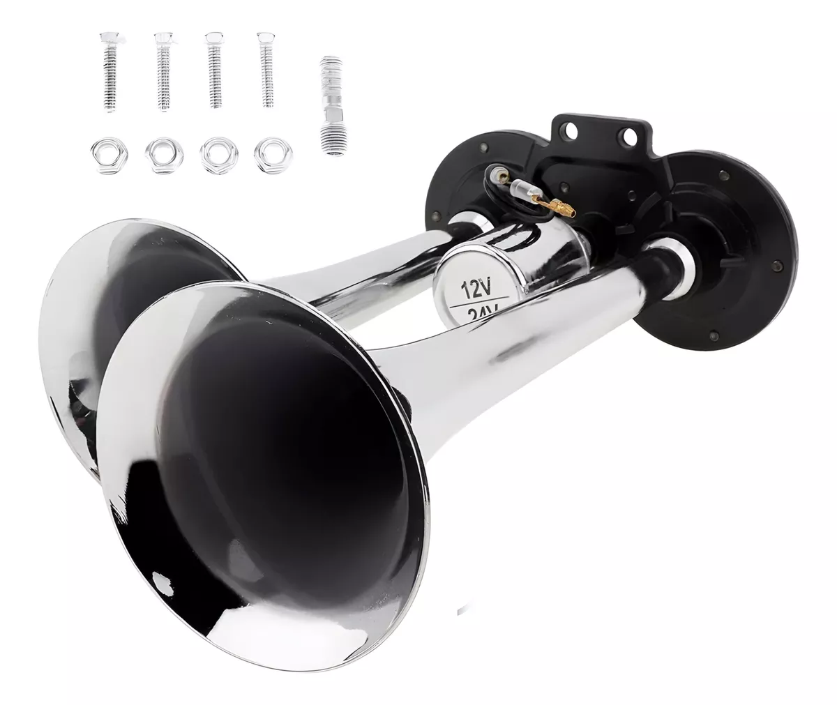 BOCINA DE AIRE ELECTRICA DOBLE TROMPETA 12V-24V AUTO CAMIÓN - 1