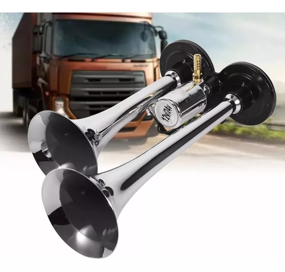 BOCINA DE AIRE ELECTRICA DOBLE TROMPETA 12V-24V AUTO CAMIÓN - 2