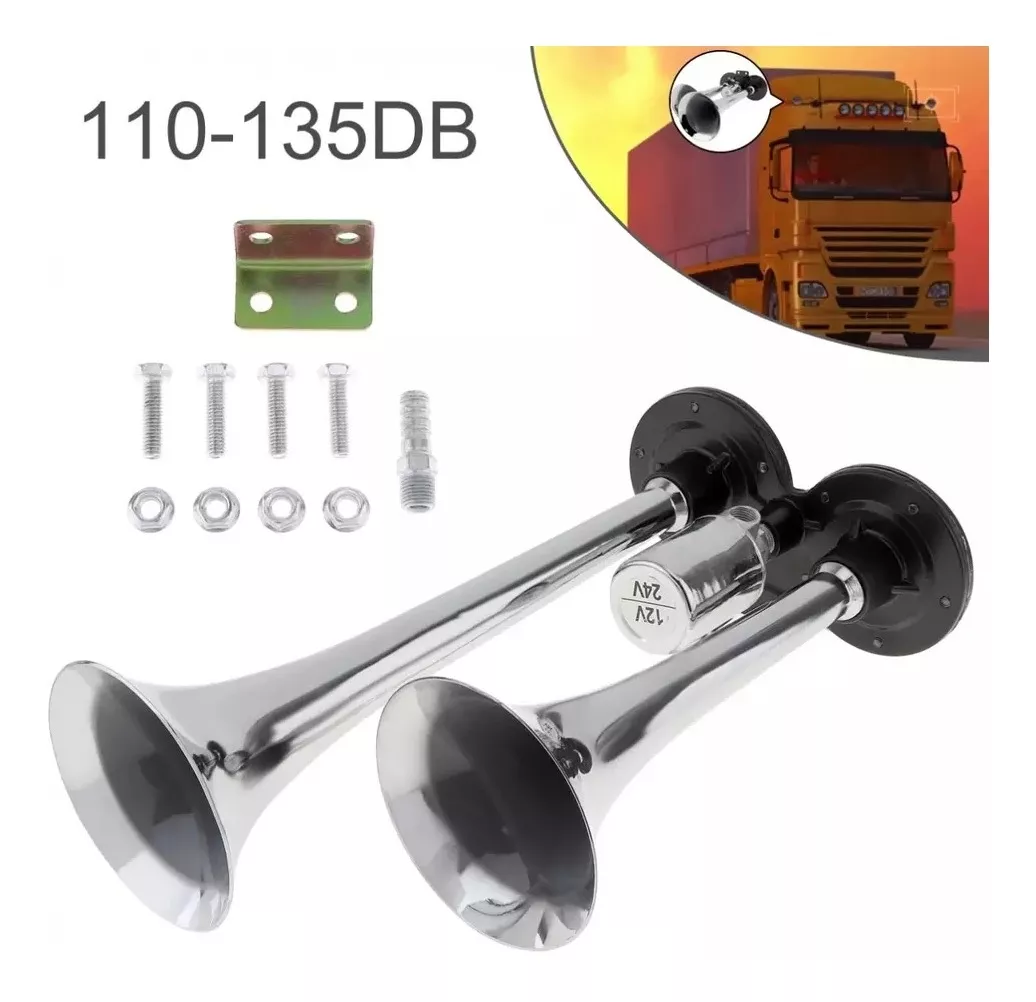 BOCINA DE AIRE ELECTRICA DOBLE TROMPETA 12V-24V AUTO CAMIÓN - 3