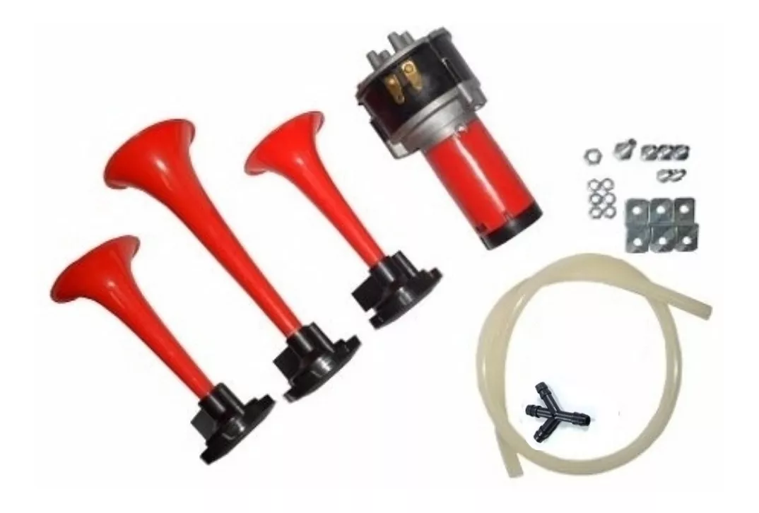 BOCINA ELÉCTRICA TRES TROMPETAS AIRE + COMPRESOR AUTO 12V - 2