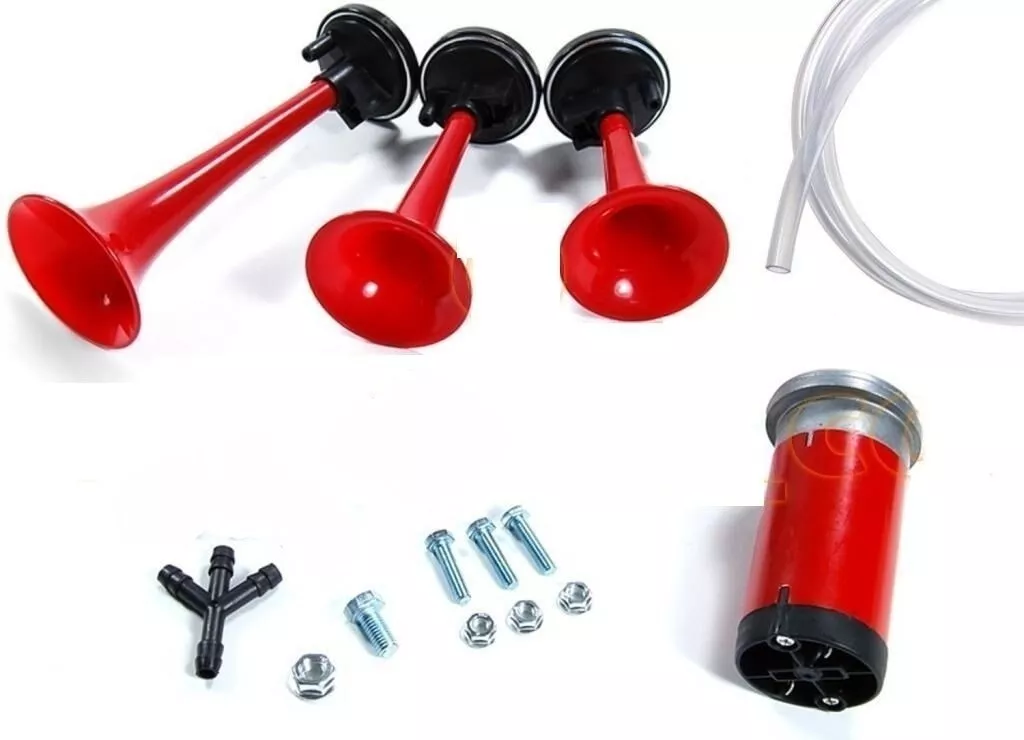 BOCINA ELÉCTRICA TRES TROMPETAS AIRE + COMPRESOR AUTO 12V - 3