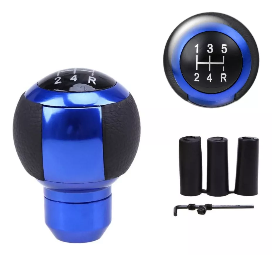POMO PALANCA DE CAMBIO REDONDO ECO CUERO NEGRO-AZUL 71A - 1