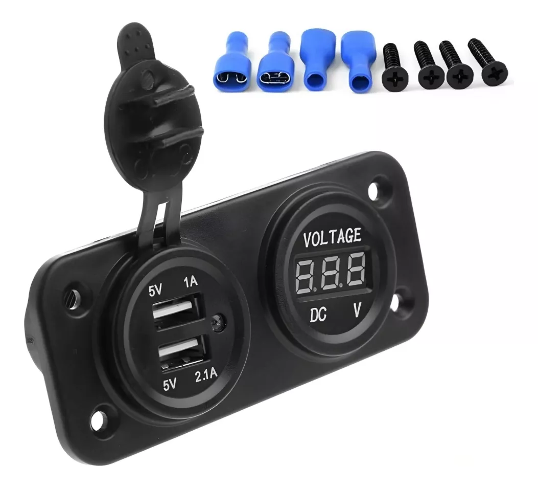 PANEL DOBLE ADAPTADOR 2USB + VOLTÍMETRO 12-24V AUTO CAMIÓN - 3