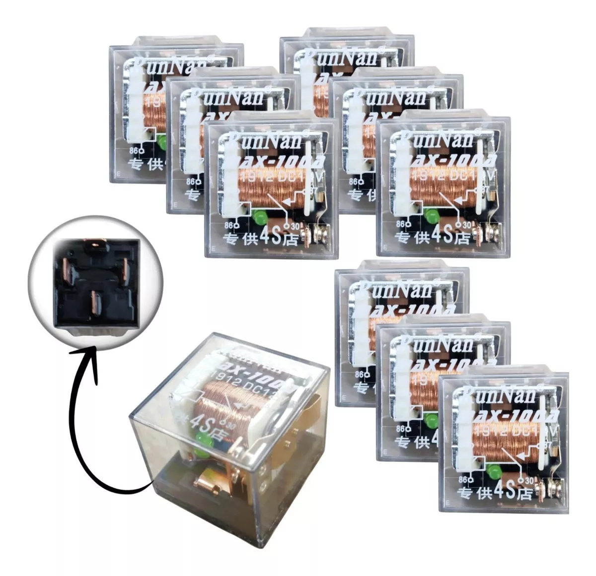 X10 RELAY TRANSPARENTE 12V 100A 4 PATAS RELÉ AUTO 4PIN /RYC - 1