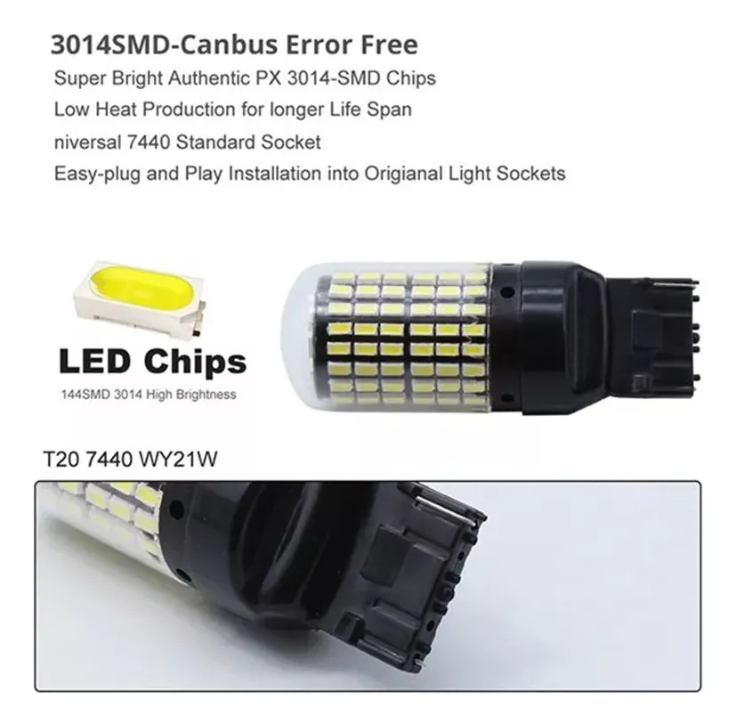 X2 AMPOLLETA LED T20 7440 144LED LUZ BLANCA 360° AUTO 1CONT - 3