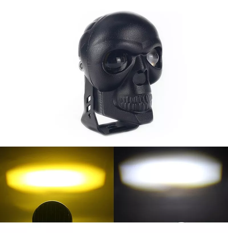 FOCO NEBLINERO BICOLOR CALAVERA NEGRO TIPO LUPA AUTO MOTO - 2