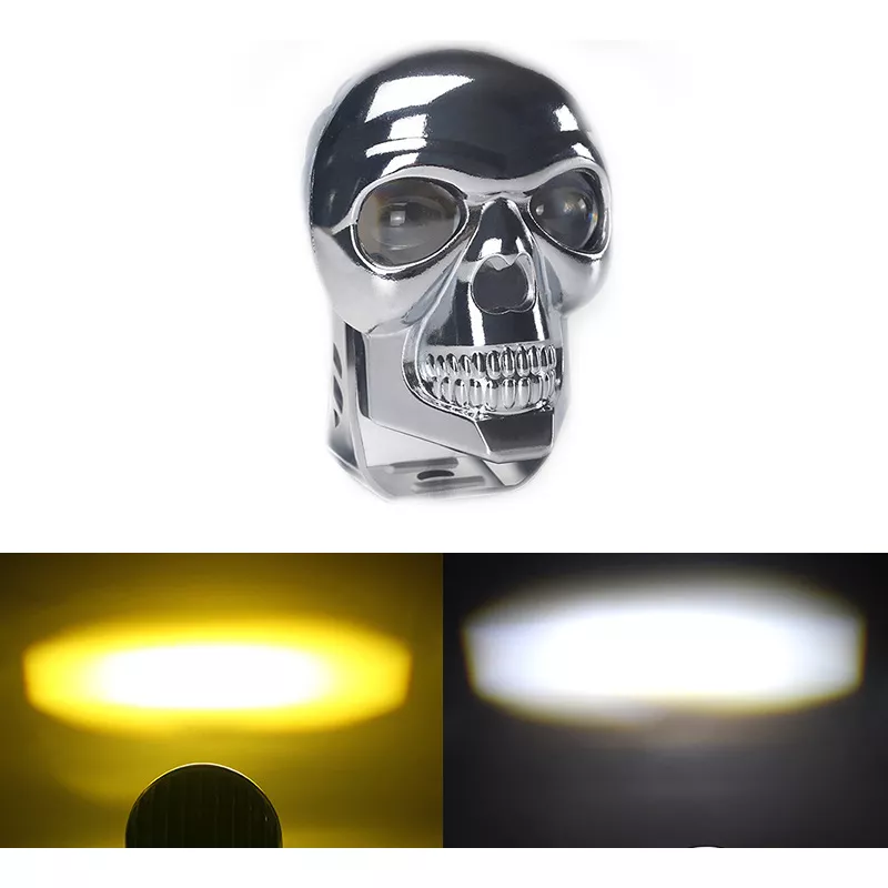 FOCO NEBLINERO BICOLOR CALAVERA CROMADO TIPO LUPA AUTO MOTO - 2