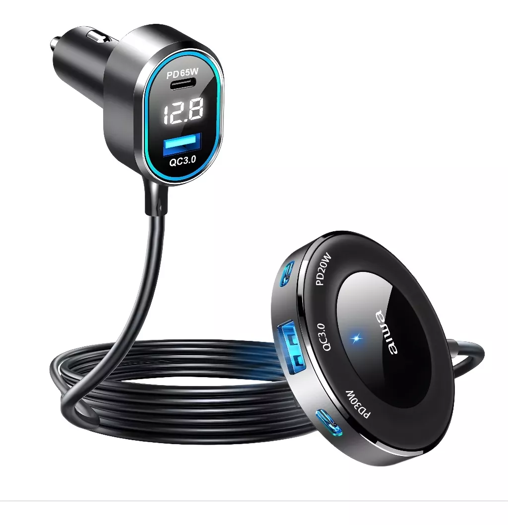 CARGADOR RÁPIDO D AUTO AIWA CON EXTENSIÓN PASAJEROS + CABLES - 1