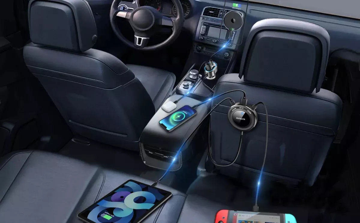 CARGADOR RÁPIDO D AUTO AIWA CON EXTENSIÓN PASAJEROS + CABLES - 2
