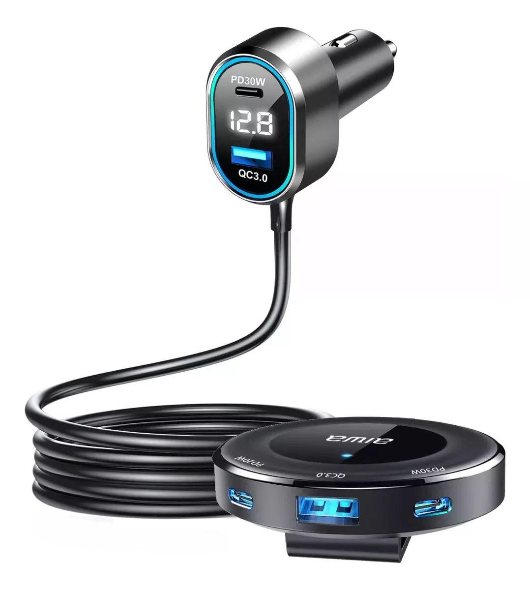 CARGADOR RÁPIDO D AUTO AIWA CON EXTENSIÓN PASAJEROS + CABLES - 3