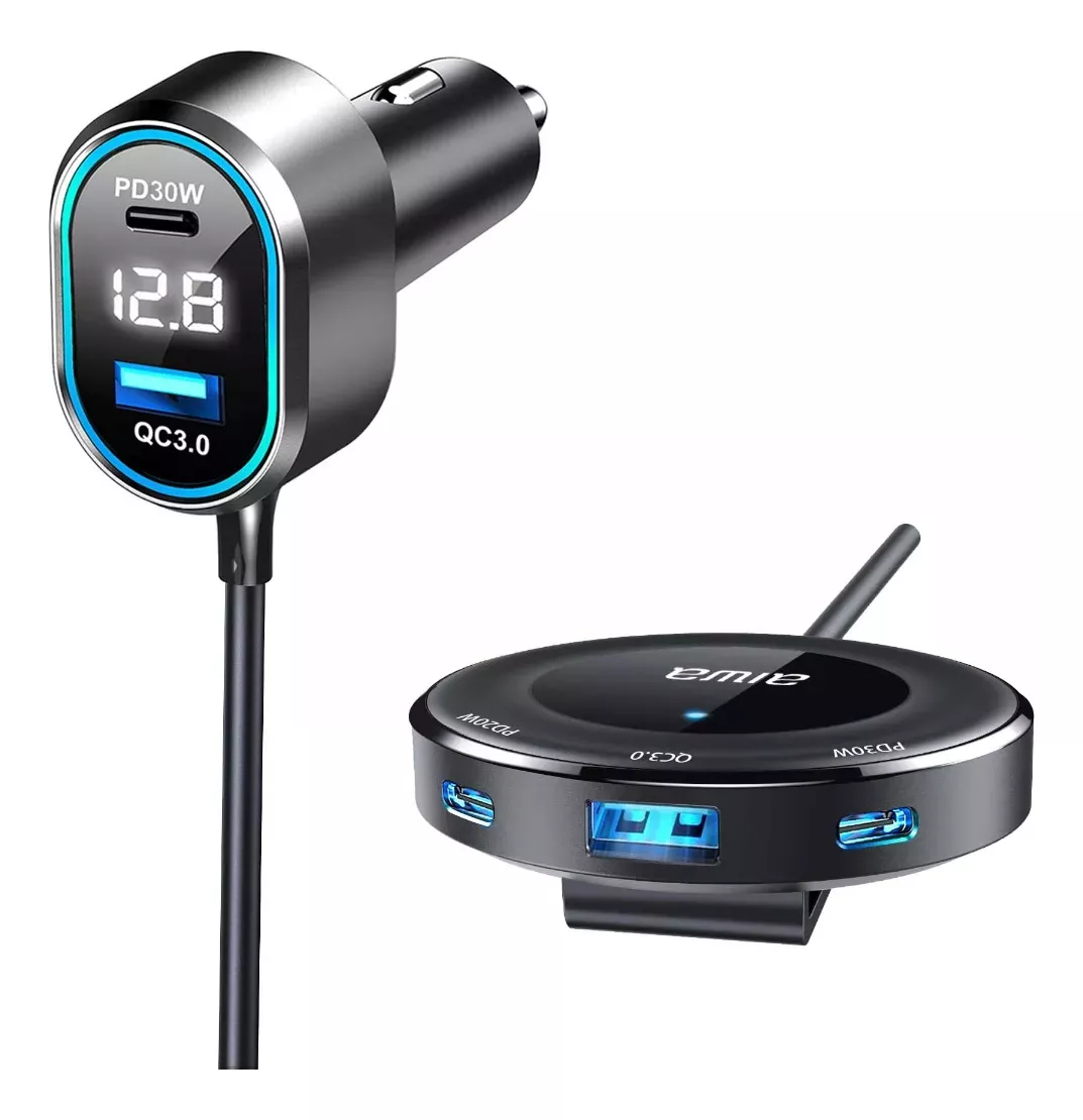 CARGADOR RÁPIDO D AUTO AIWA CON EXTENSIÓN PASAJEROS + CABLES - 5