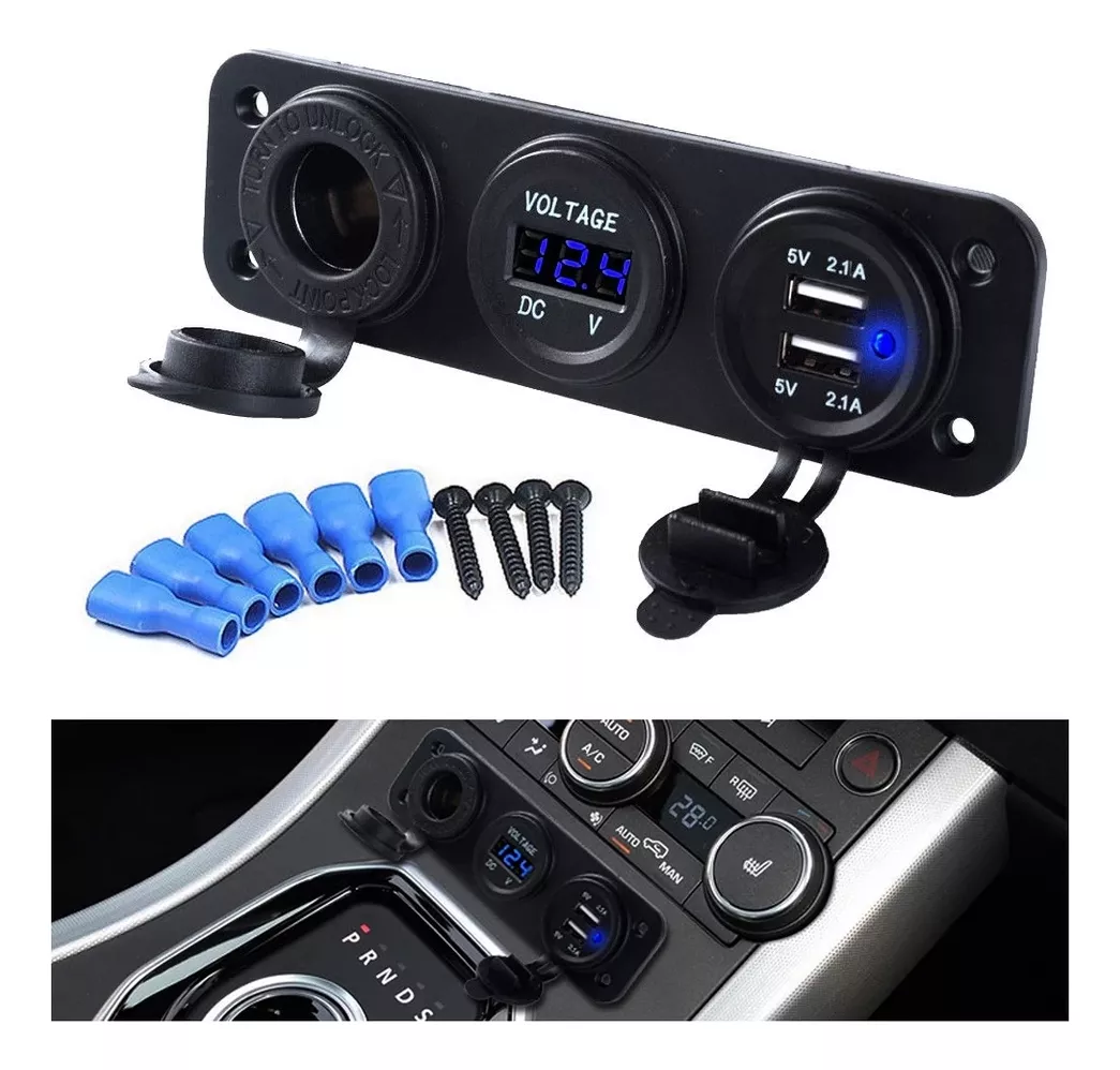 PANEL TRIPLE ADAPTADOR 2USB + VOLTÍMETRO + CENICERO 12-24V - 3