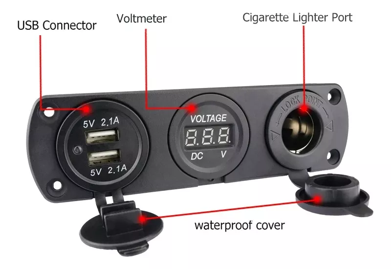 PANEL TRIPLE ADAPTADOR 2USB + VOLTÍMETRO + CENICERO 12-24V - 4