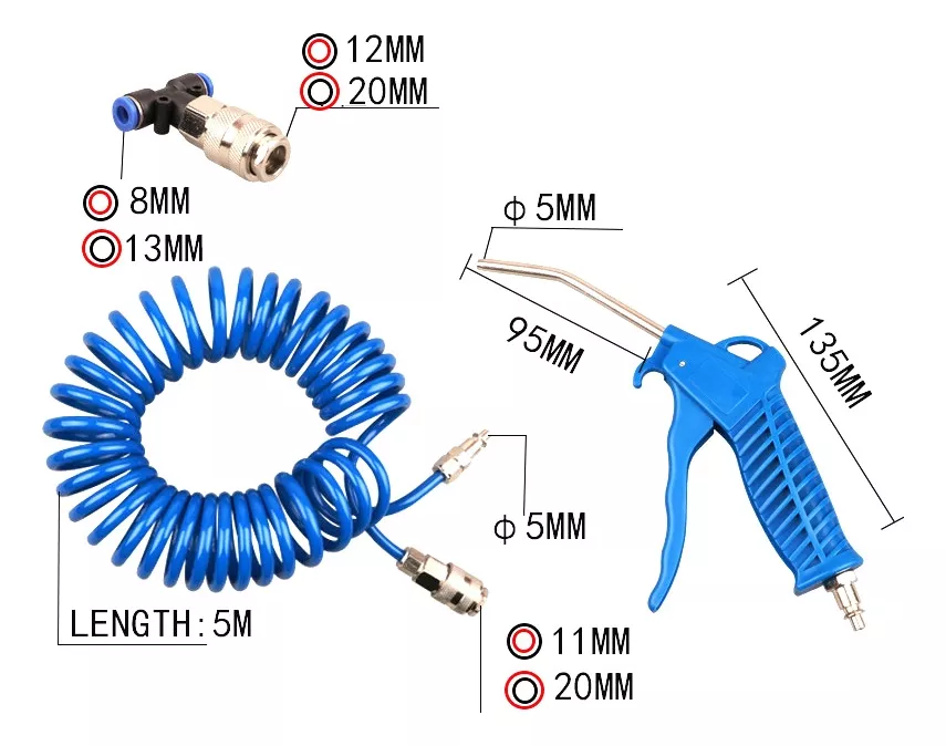 PISTOLA AIRE ADAPTADOR SOPLADORA MANGUERA 5M - 4