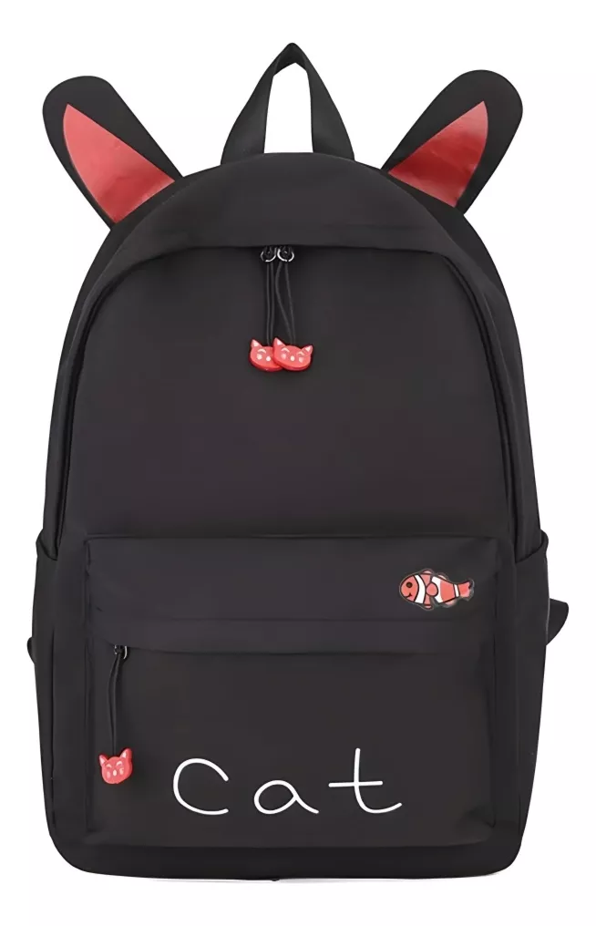 MOCHILA CON OREJITA GATO BOLSO ESCOLAR KAWAI JUVENIL CAT R&C - 1