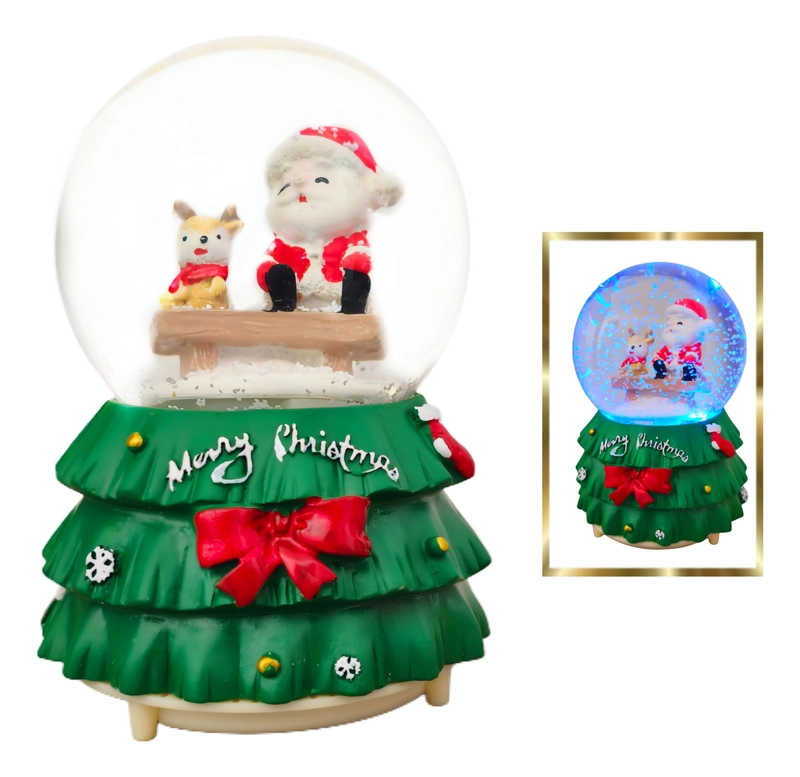 BOLA DE NIEVE ESFERA DE CRISTAL NAVIDAD LUZ Y MÚSICA DECORA SH1 Santa Reno