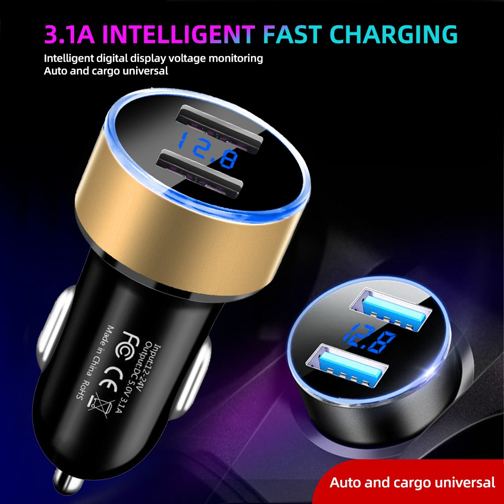 CARGADOR AUTO DOBLE USB 3.1A CON VOLTÍMETRO 12-24V ADAPTADOR SURTIDO CC321 - 3
