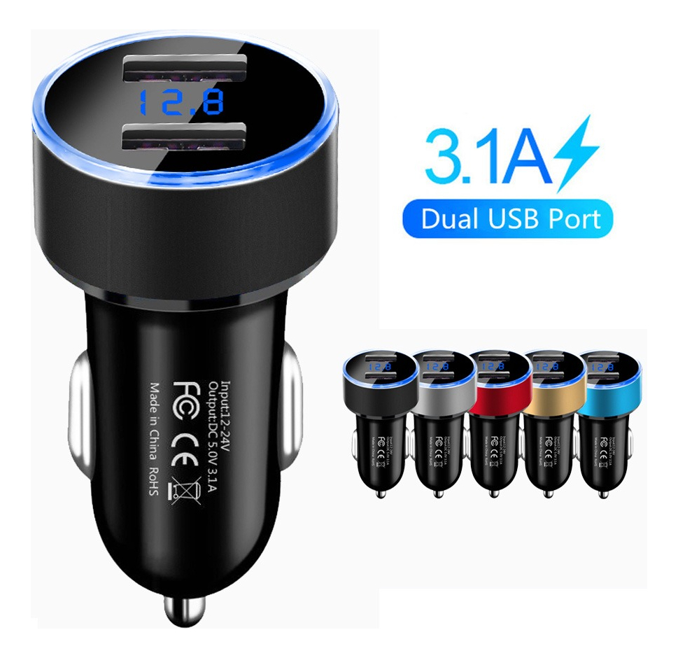 CARGADOR AUTO DOBLE USB 3.1A CON VOLTÍMETRO 12-24V ADAPTADOR SURTIDO CC321 - 5