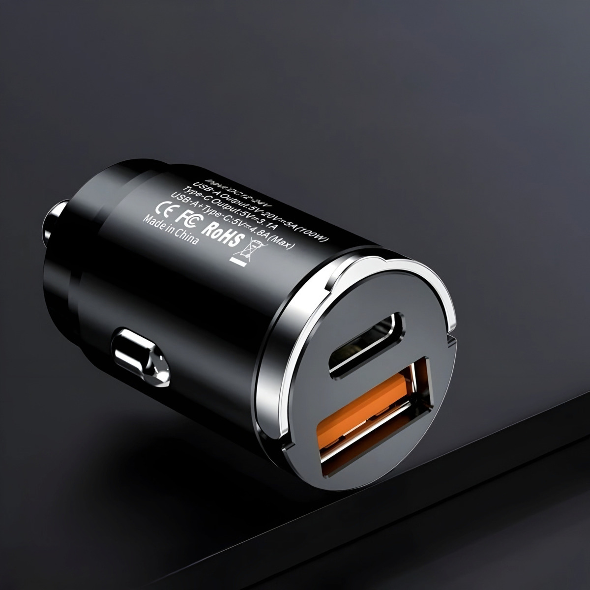 CARGADOR AUTO INVISIBLE CARGA RÁPIDA 15WTIPOC 18WUSB 12-24V EN COLOR NEGRO CC330 - 2