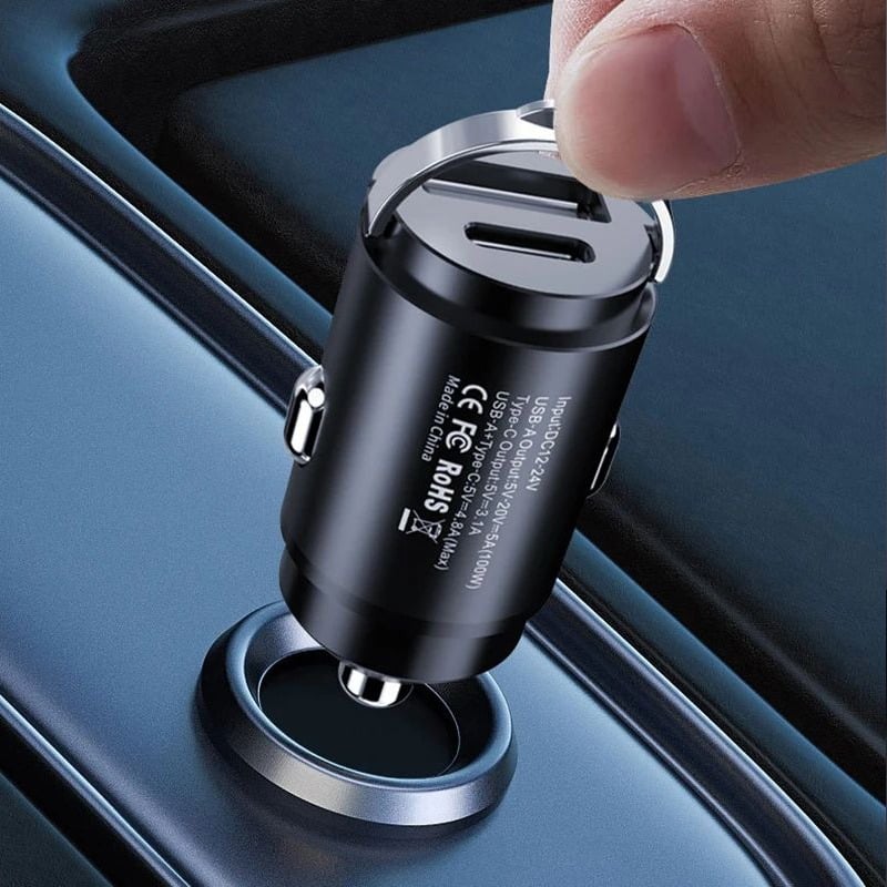 CARGADOR AUTO INVISIBLE CARGA RÁPIDA 15WTIPOC 18WUSB 12-24V EN COLOR NEGRO CC330 - 4