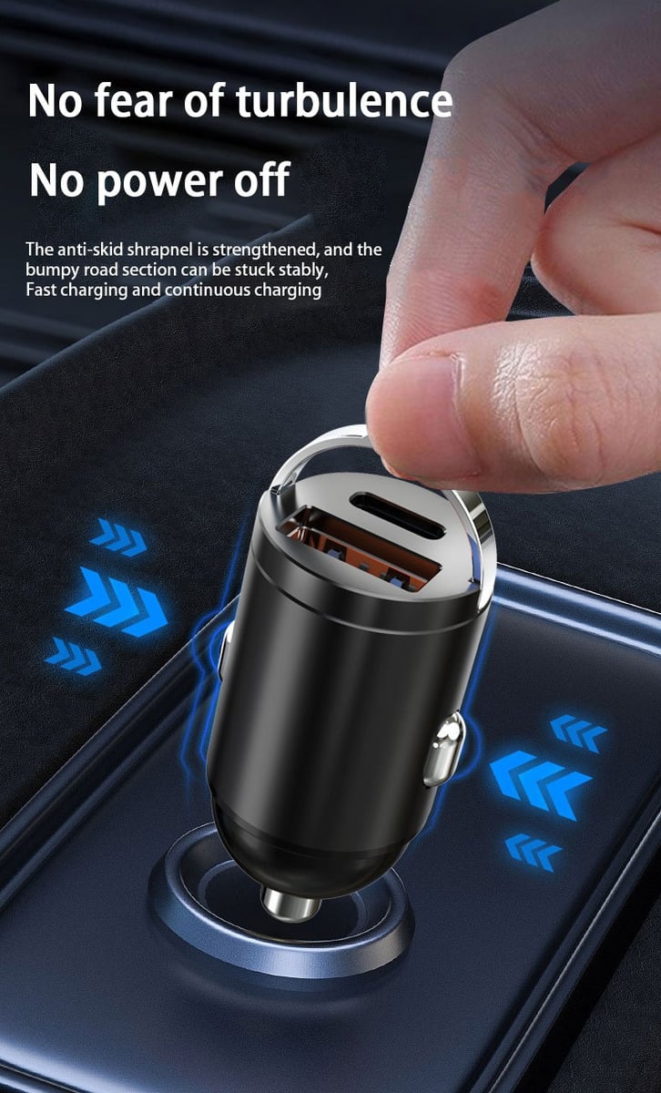 CARGADOR AUTO INVISIBLE CARGA RÁPIDA 15WTIPOC 18WUSB 12-24V EN COLOR NEGRO CC330 - 5