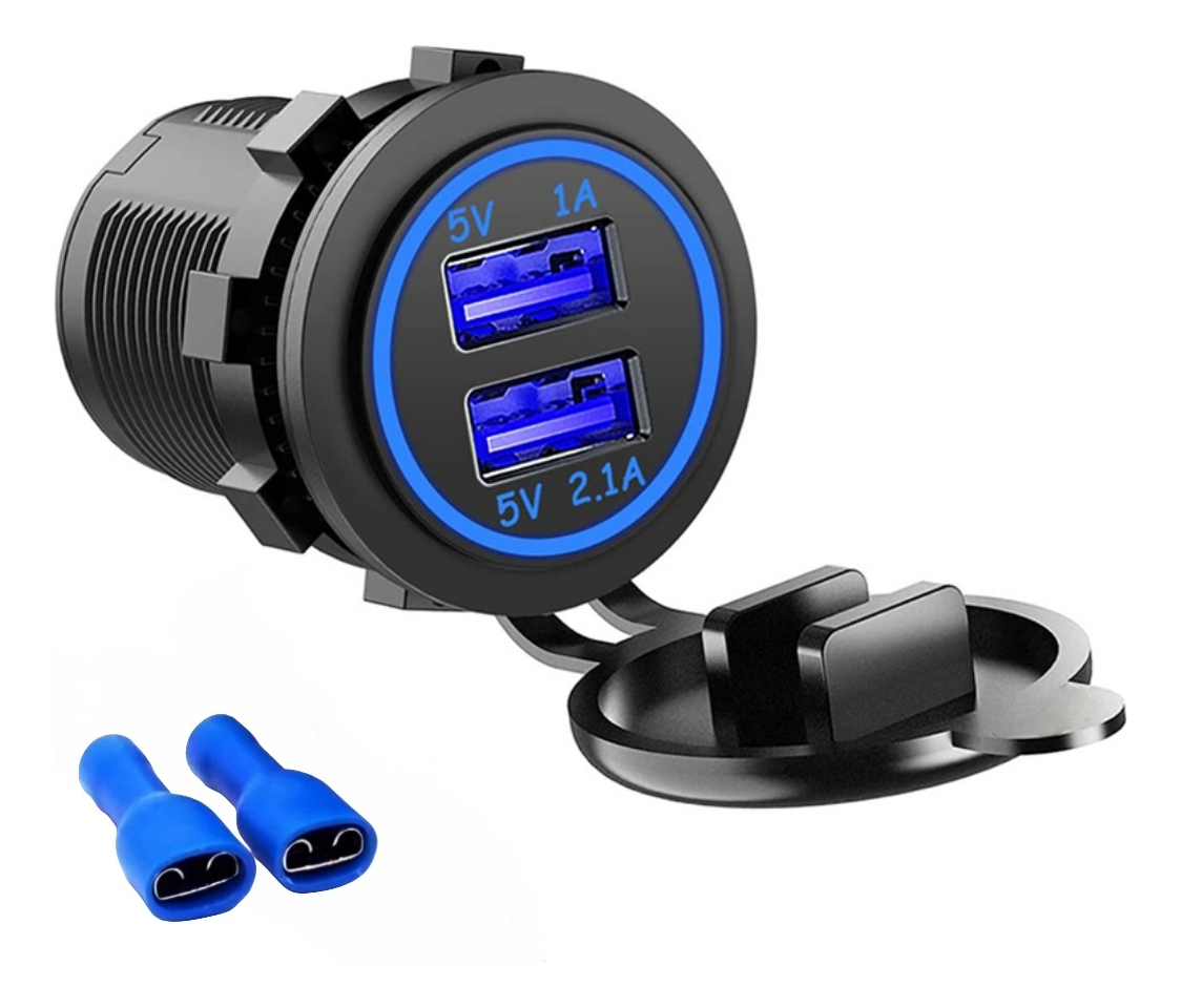 CARGADOR DOBLE USB ADAPTADOR ENCENDEDOR CON LUZ AZUL 24740 12V 1A/2.1A - 1