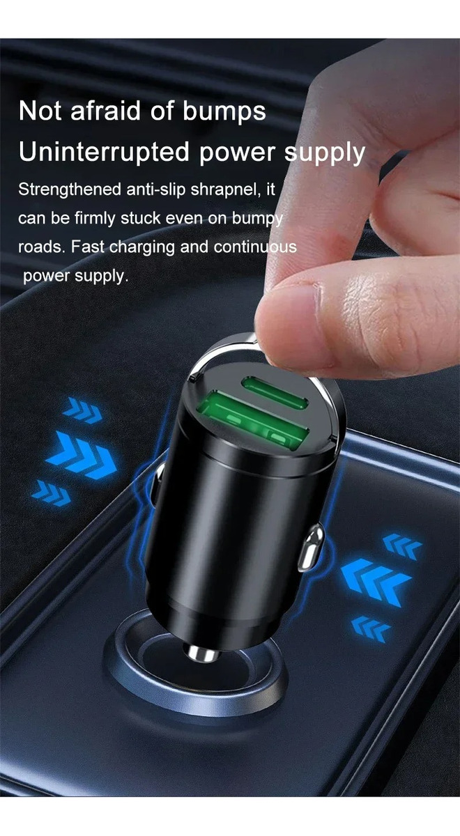 CARGADOR AUTO INVISIBLE CARGA RÁPIDA 100W TIPOC Y USB 12-24V GRIS OSCURO CC326 - 2