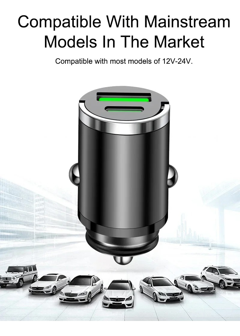 CARGADOR AUTO INVISIBLE CARGA RÁPIDA 100W TIPOC Y USB 12-24V GRIS OSCURO CC326 - 6