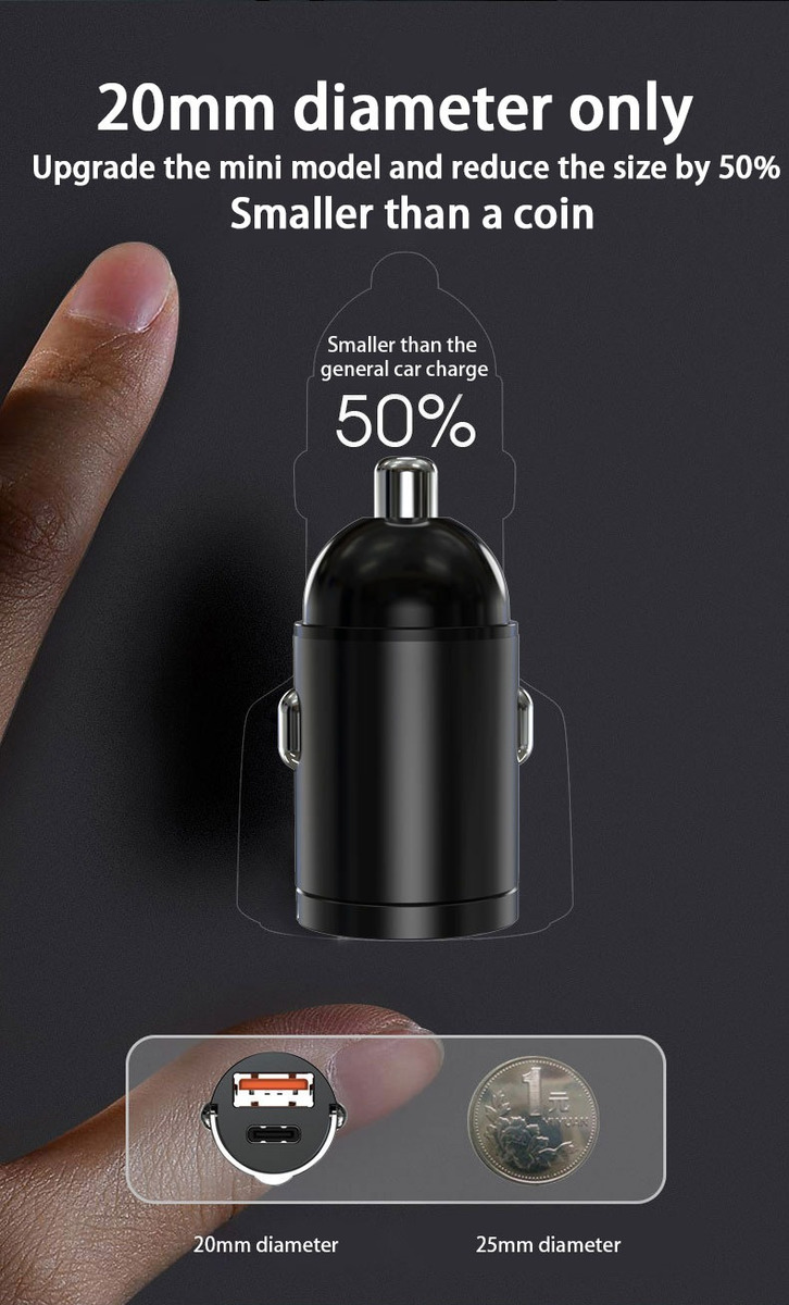 CARGADOR AUTO INVISIBLE CARGA RÁPIDA 100W TIPOC Y USB 12-24V GRIS OSCURO CC326 - 8