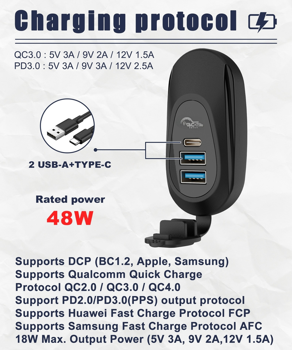 CARGADOR CARGA RÁPIDA 2 USB 1 TYPE C 12-24V SOBREPUESTO - 6