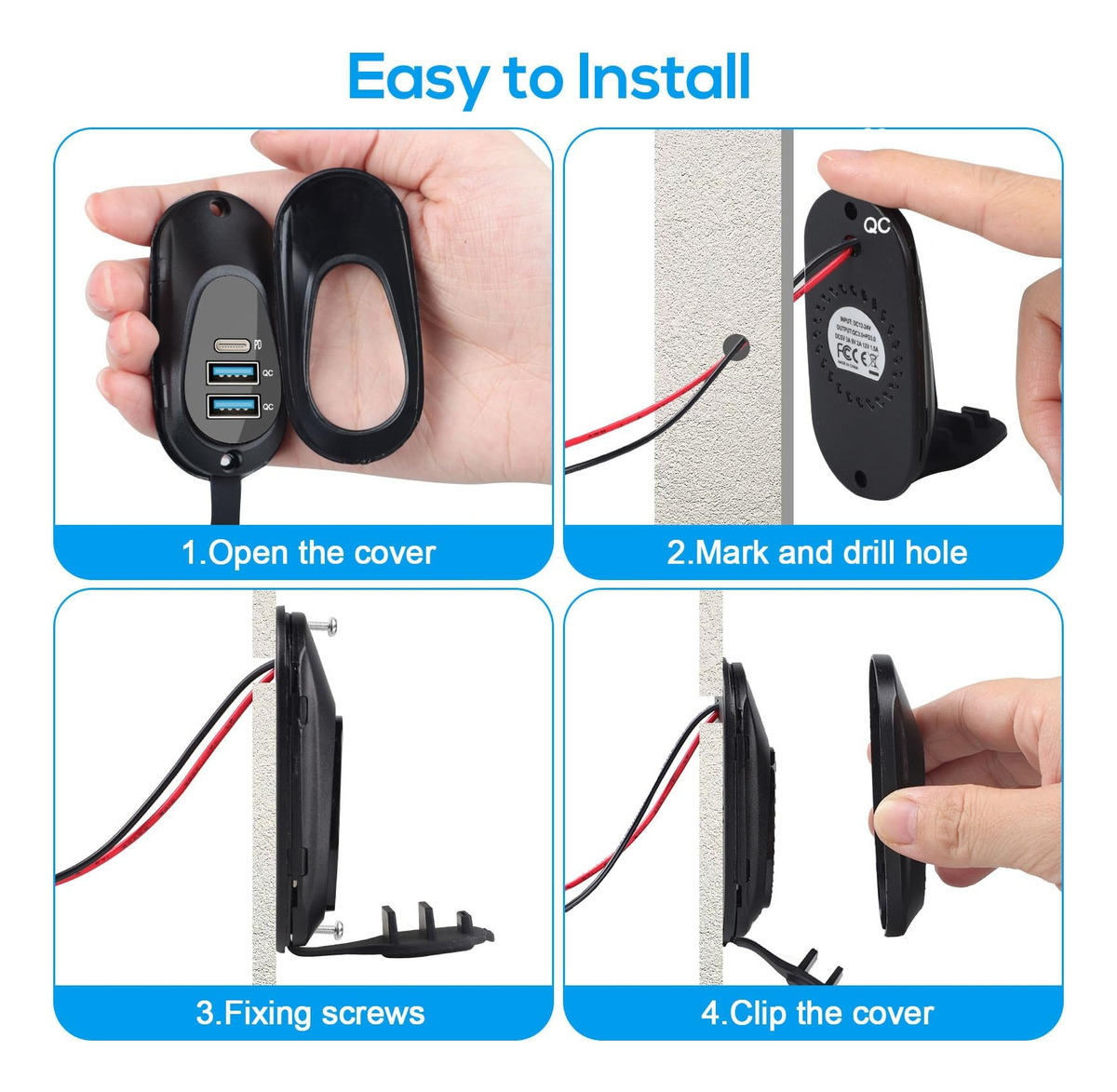 CARGADOR CARGA RÁPIDA 2 USB 1 TYPE C 12-24V SOBREPUESTO - 7