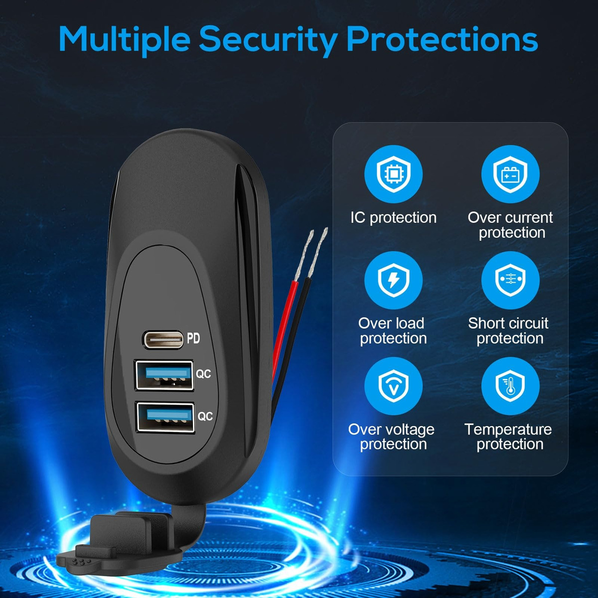 CARGADOR CARGA RÁPIDA 2 USB 1 TYPE C 12-24V SOBREPUESTO - 8