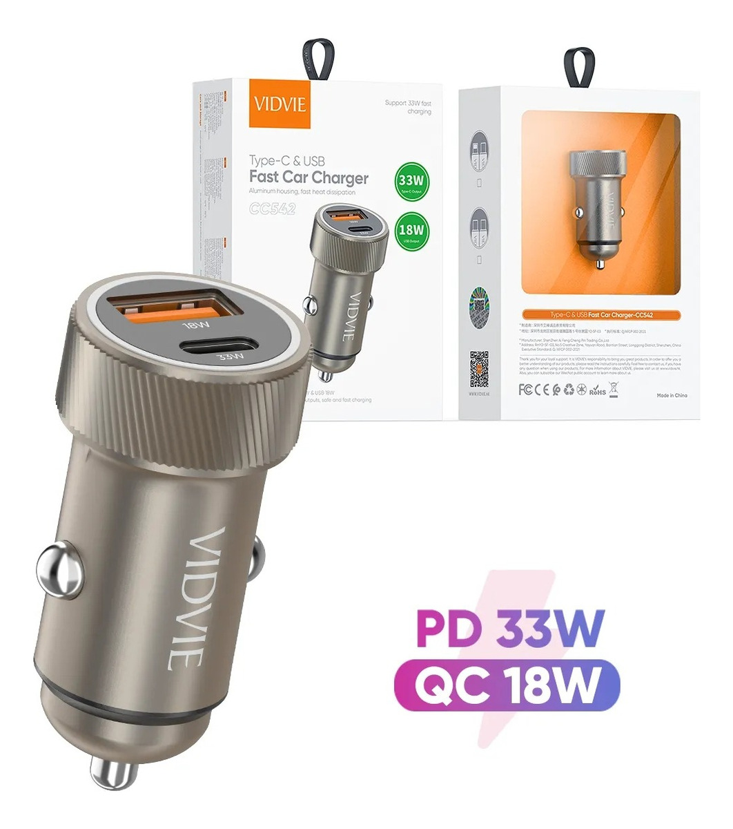 CARGADOR AUTO ADAPTADOR CARGA RÁPIDA 33W TIPOC 18W USB 12-24 GRIS CC542 - 2