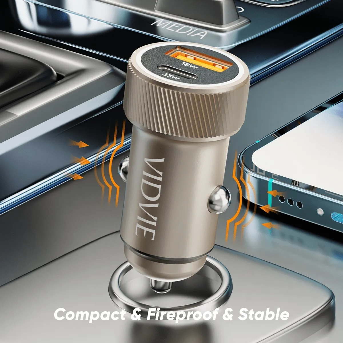 CARGADOR AUTO ADAPTADOR CARGA RÁPIDA 33W TIPOC 18W USB 12-24 GRIS CC542 - 5