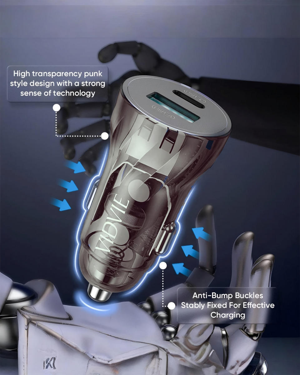 ADAPTADOR AUTO CARGADOR CARGA RÁPIDA 30W TIPOC 18W USB 12-24 GRIS CC531 - 2