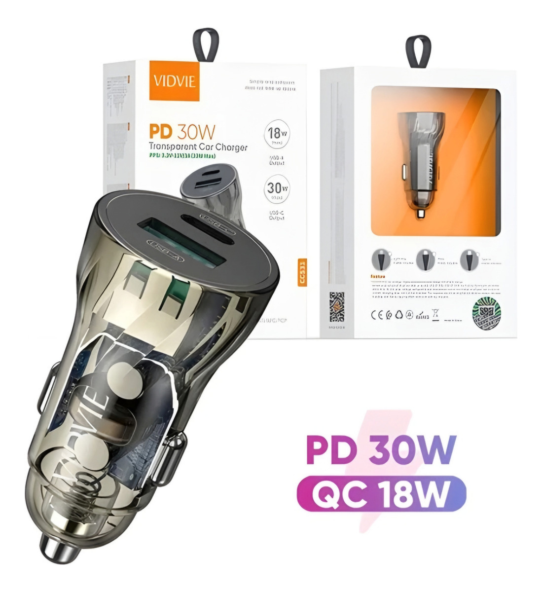 ADAPTADOR AUTO CARGADOR CARGA RÁPIDA 30W TIPOC 18W USB 12-24 GRIS CC531 - 3