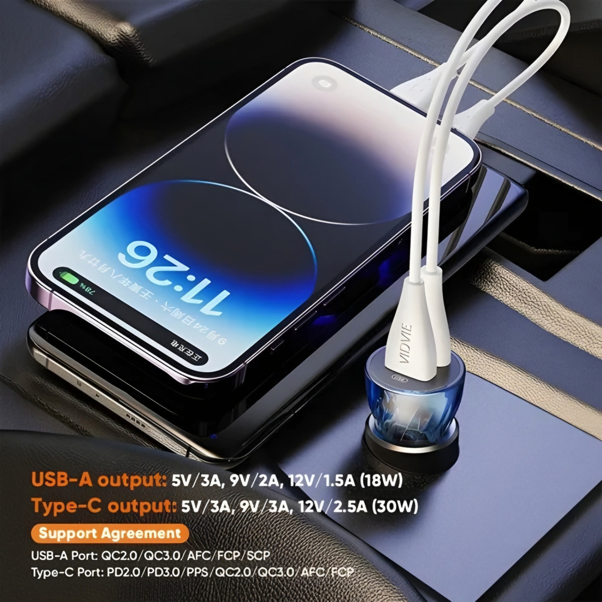 ADAPTADOR AUTO CARGADOR CARGA RÁPIDA 30W TIPOC 18W USB 12-24 GRIS CC531 - 4